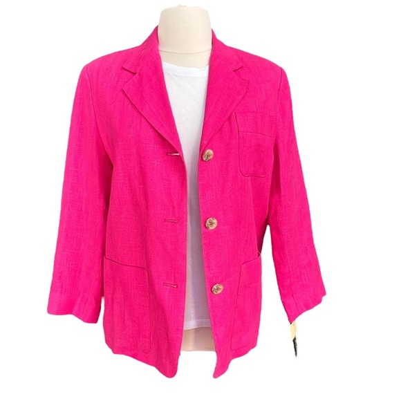 Vintage Harve' Benard Women's Pink 100% Linen with Front Pocket Jacket Size: 14 - Picture 5 of 13